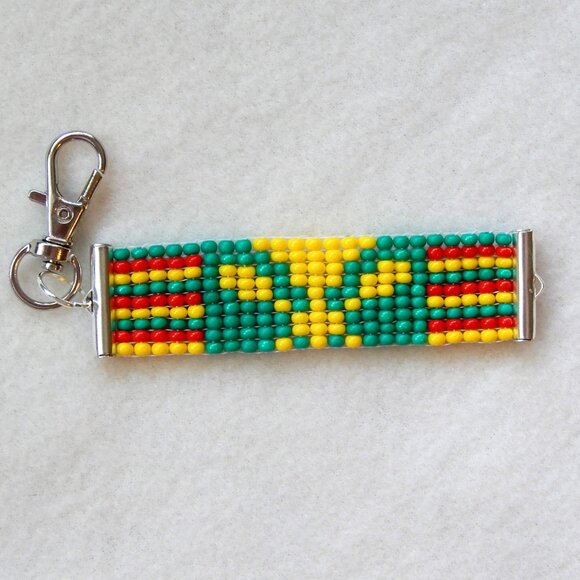 Hawaii Kanaka Maoli flag bead keychain, handmade, 30% to charity! - Picture 2 of 5